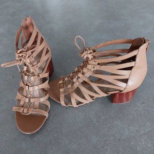 ALDO "Myssi" Women's Laced Up Open Toe Gladiator Sandals - Camel - Size 7M